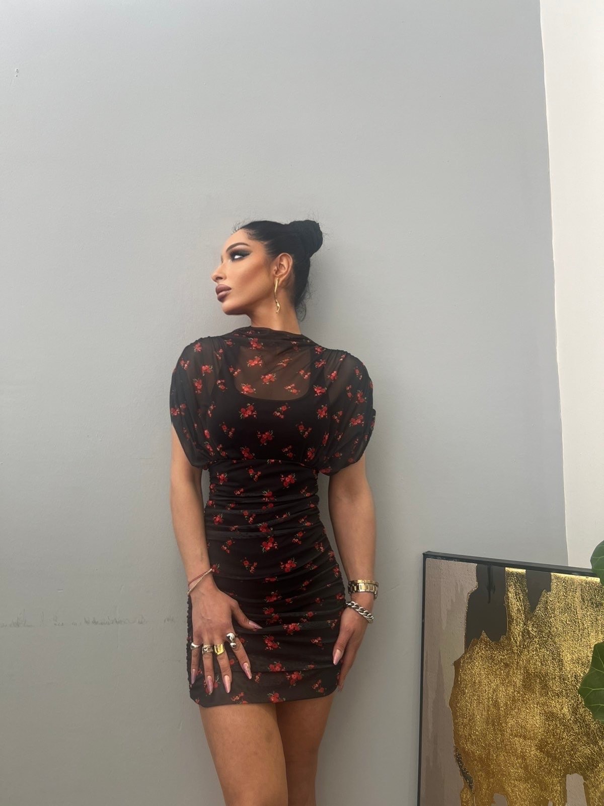 Red flower lumina dress