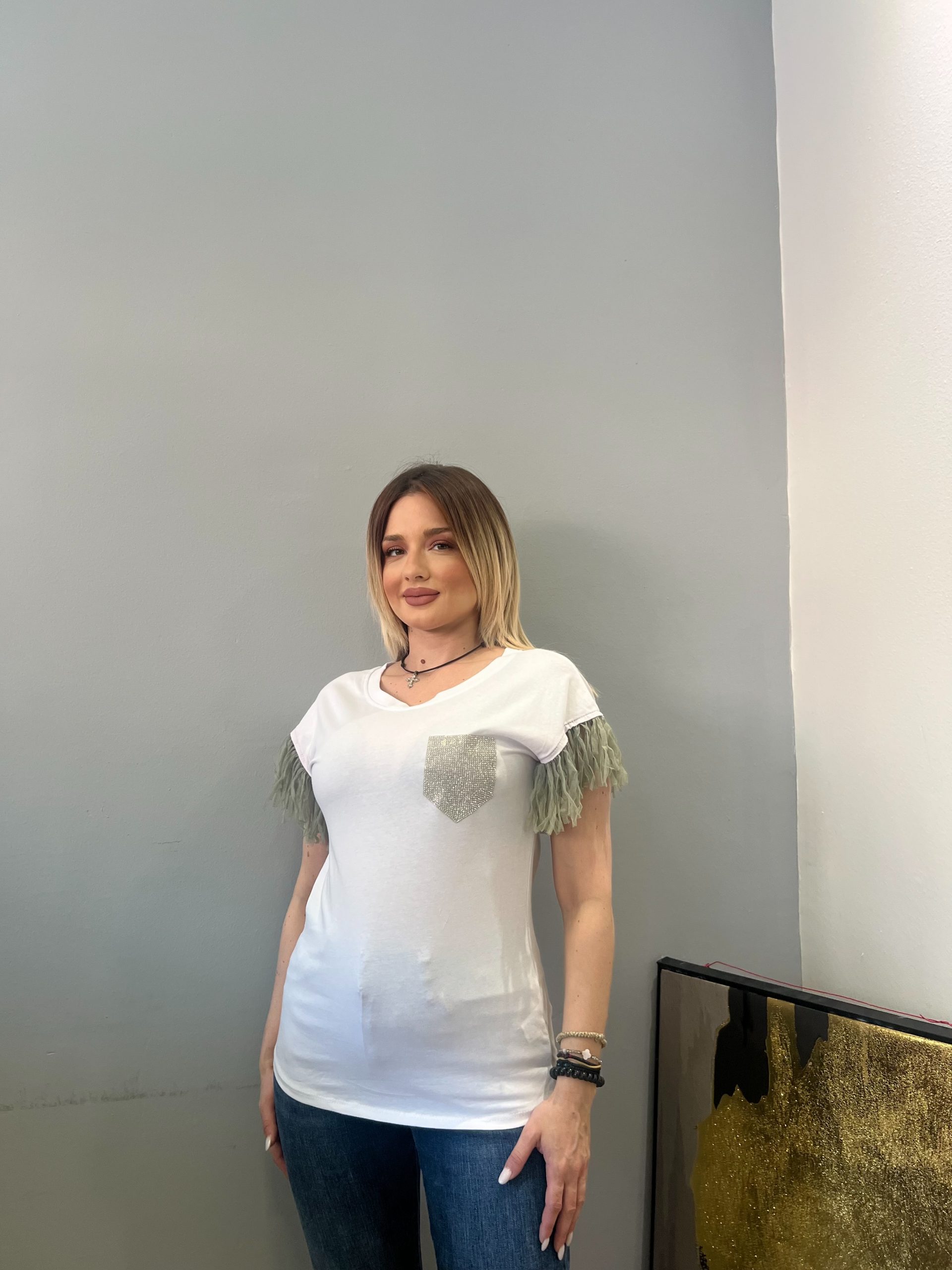 T-shirt with strass pocket - Image 2